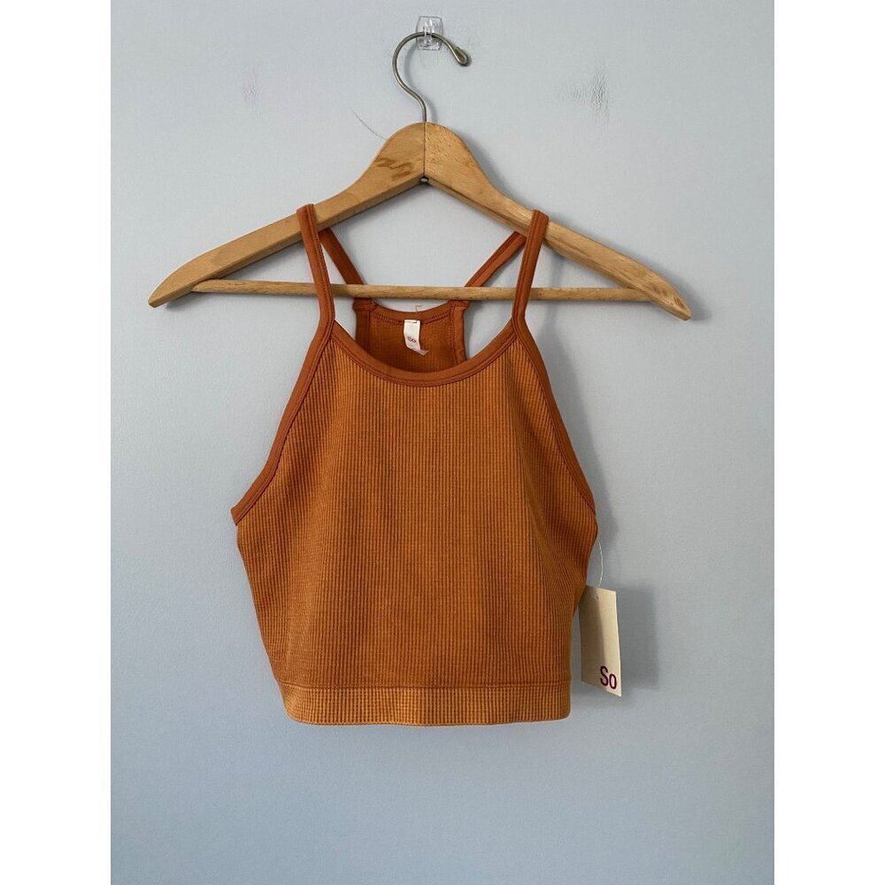NWT SO Cropped Seamless Ribbed Bra Tank Size Med Cinnamon Dust